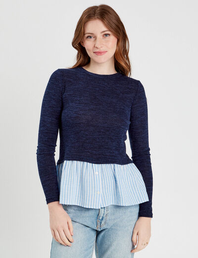 Pull effet 2-en-1 chemise bleu marine femme