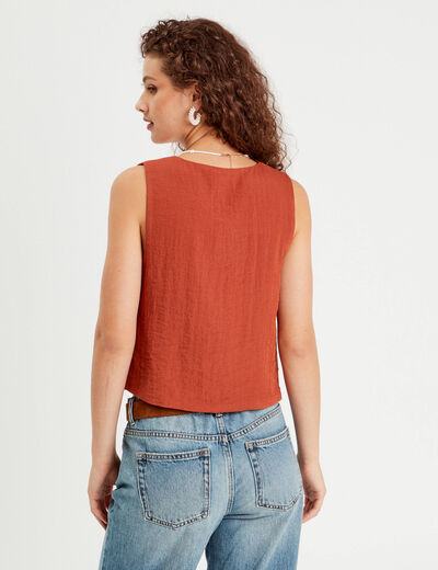 Gilet sans manches noué vieux rose femme