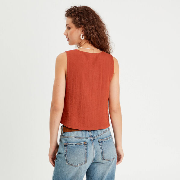 Gilet sans manches noué vieux rose femme