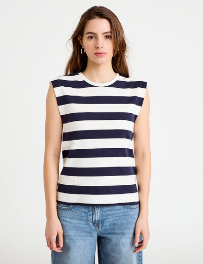 T-shirt col rond sans manches blanc femme