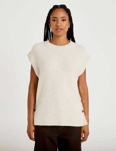 Pull sans manches ecru femme