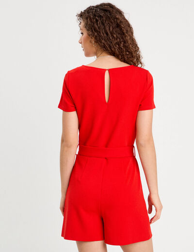 Combishort ceinturée rouge femme