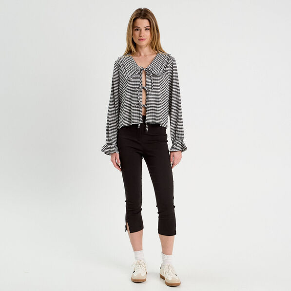 Blouse col claudine et noeuds blanc femme