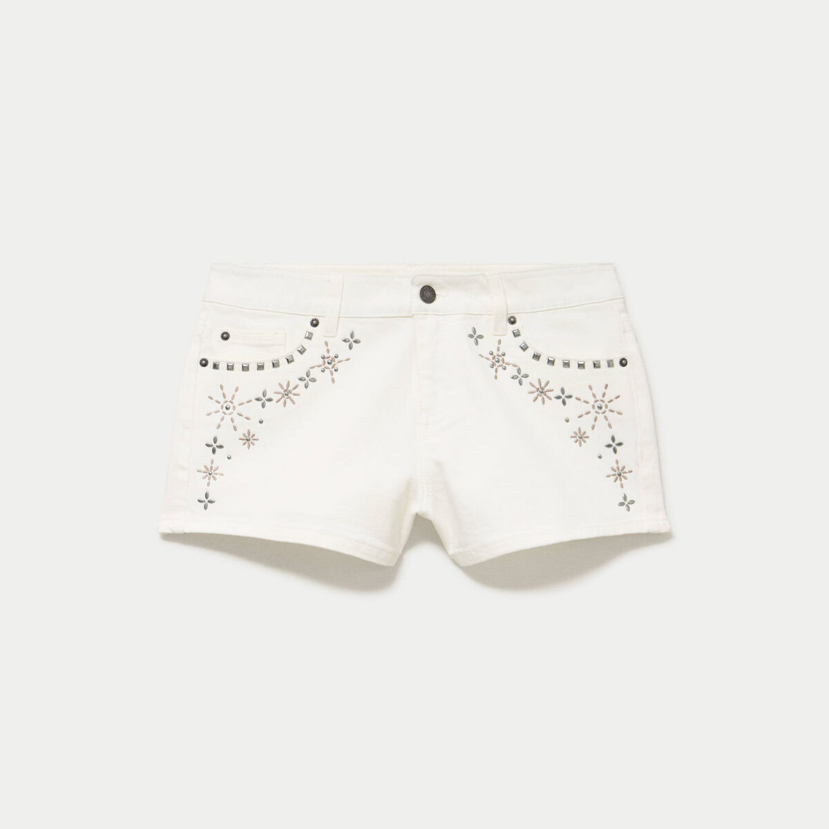 Short en jean avec broderie ecru femme