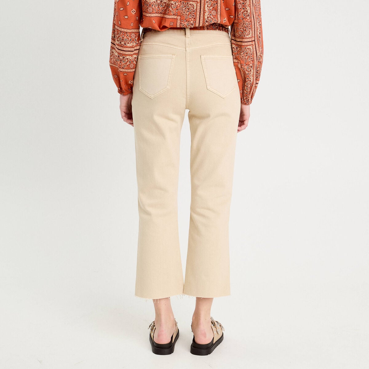 Pantalon flare 7/8&egrave;me marron clair femme