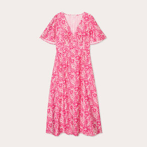 Robe longue évasée rose fushia femme