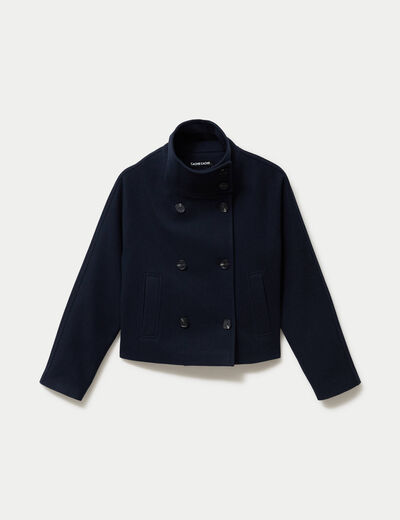 Veste chin&eacute;e col montant manches longues bleu marine femme