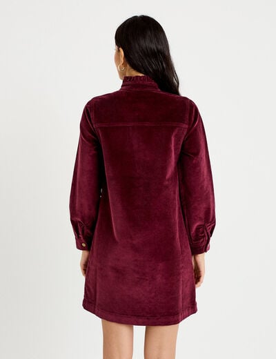Robe droite velours col montant bordeaux femme