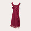 Robe longue évasée volants bordeaux femme