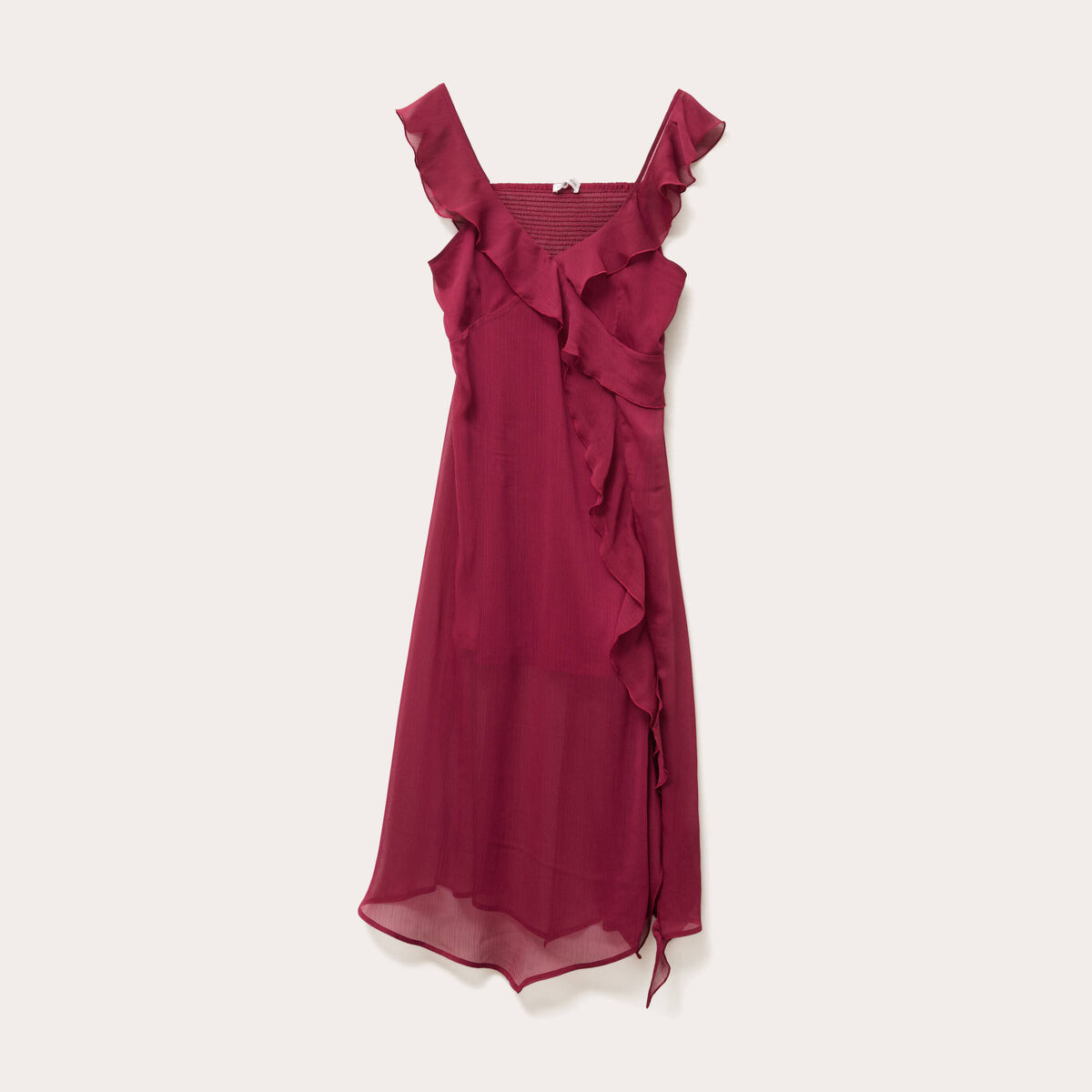 Robe longue évasée volants bordeaux femme
