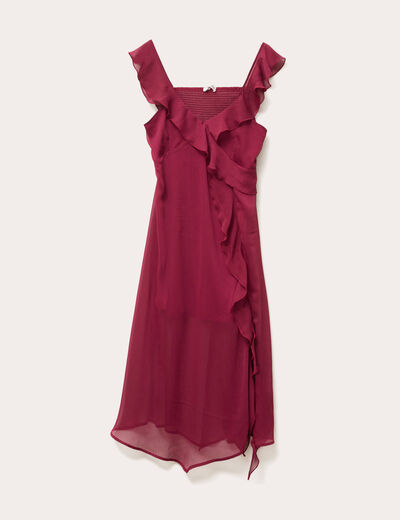 Robe longue évasée volants bordeaux femme