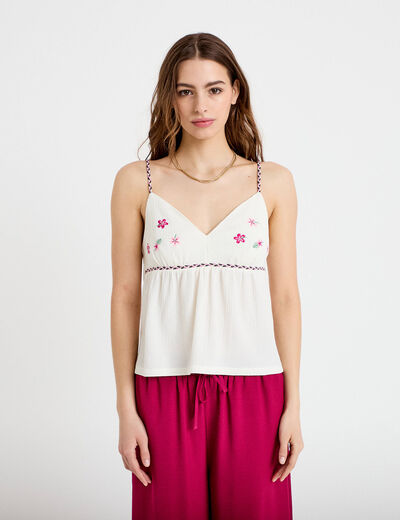 D&eacute;bardeur ajust&eacute; d&eacute;tail broderie ecru femme