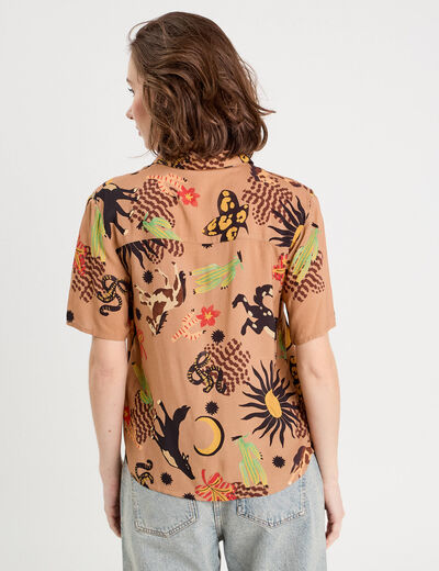 Chemise manches courtes marron foncé femme