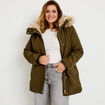 Parka &agrave; capuche fausse fourrure vert kaki femme