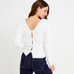 Pull col v manches longues ecru femme