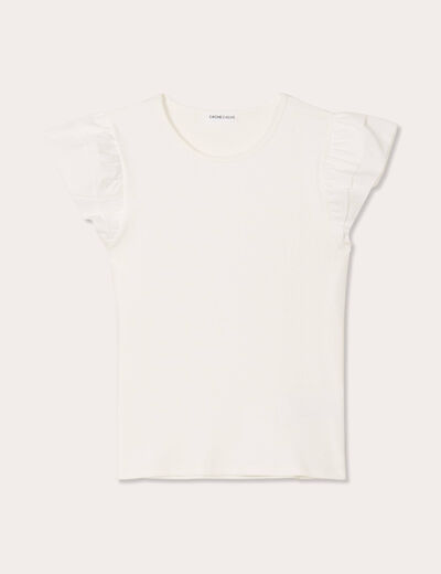 T-shirt manches courtes côtelé ecru femme