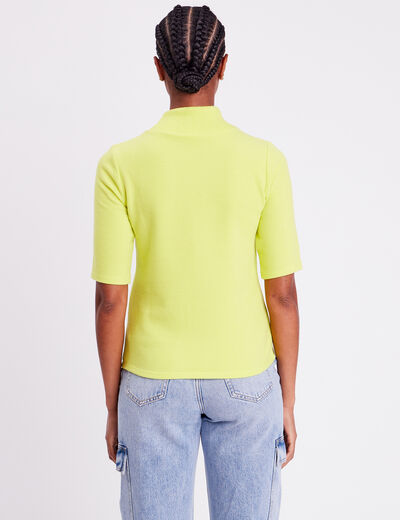 T-shirt côtelé col montant jaune citron femme