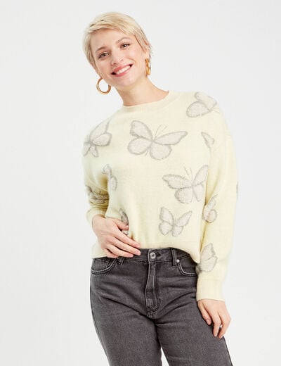 Pull manches longues jaune clair femme