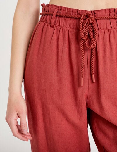 Pantalon droit 7/8&egrave;me taille haute vieux rose femme