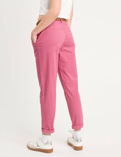 Pantalon chino 7/8ème vieux rose femme