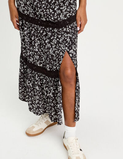 Jupe longue évasée noir femme
