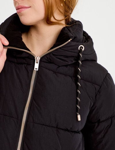 Doudoune droite cropped &agrave; capuche noir femme