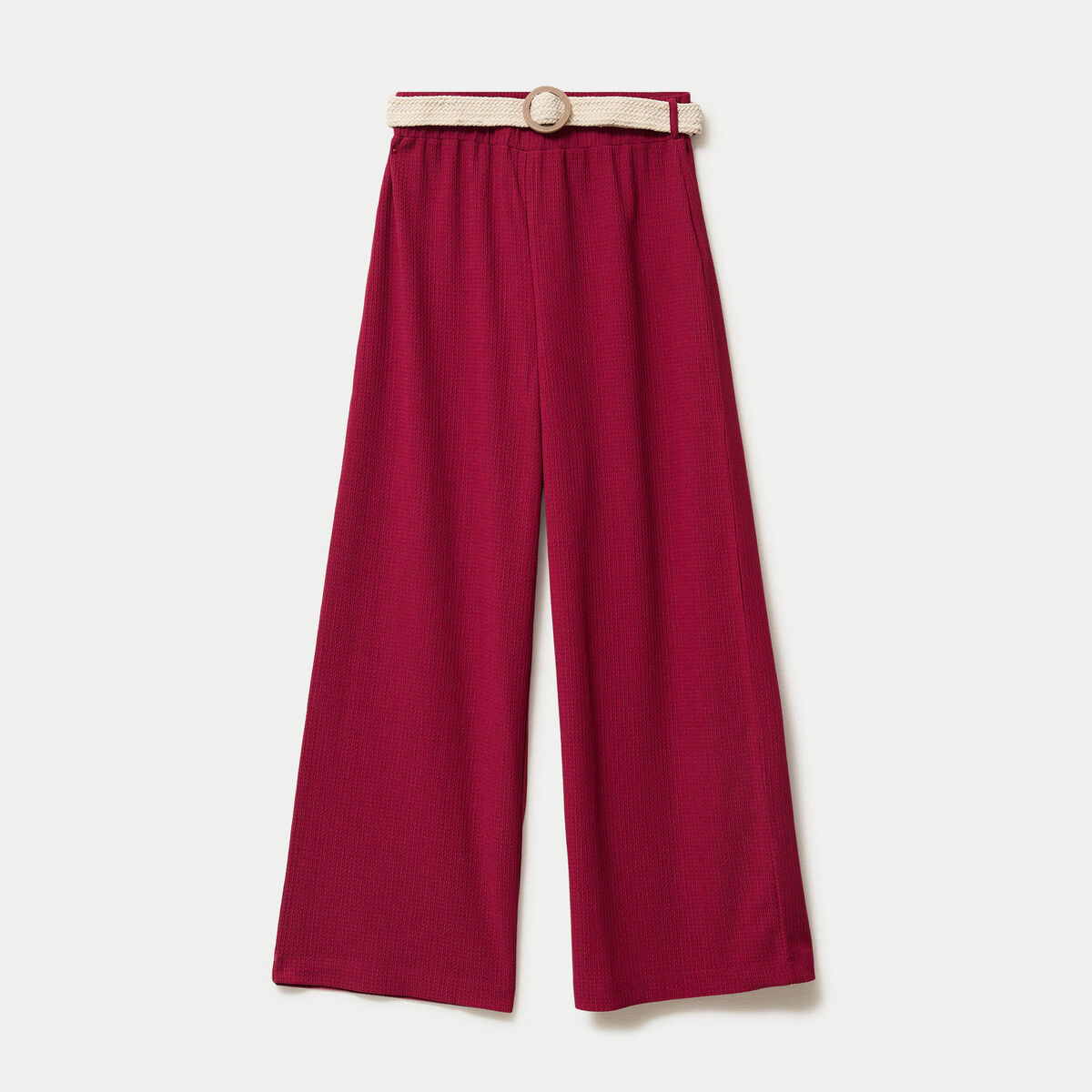 Pantalon large fluide ceintur&eacute; rouge femme