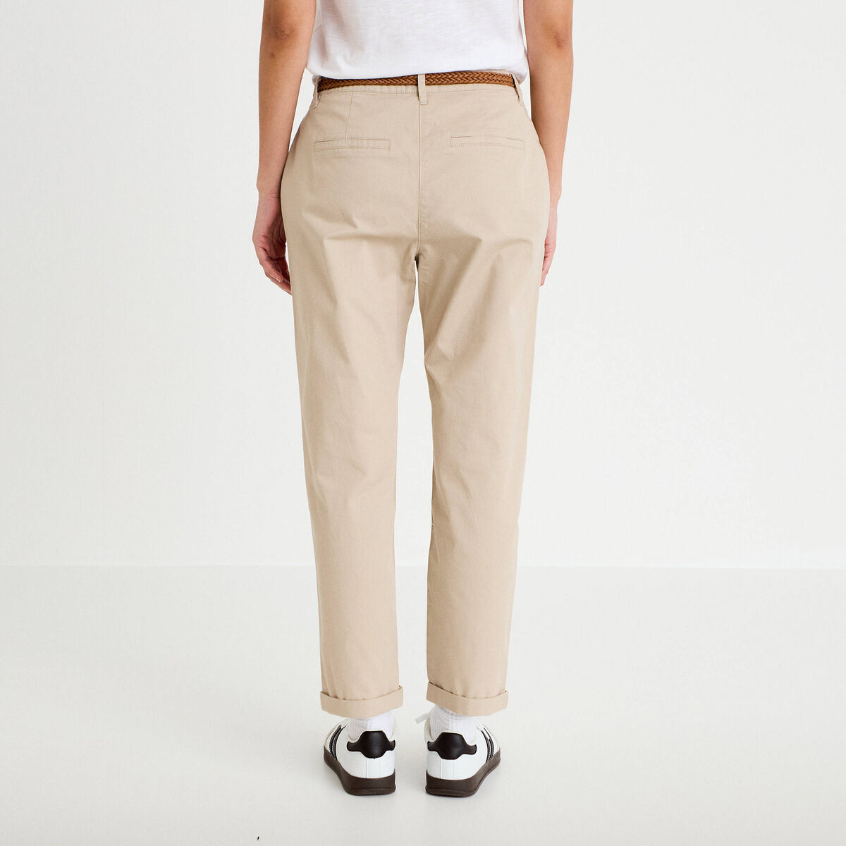Pantalon chino 7/8&egrave;me beige femme