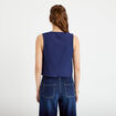 Gilet jean cintr&eacute; cropped sans manches denim brut femme
