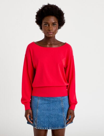 Pull ample manches longues fin rouge femme