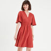 Robe évasée taille élastiquée vieux rose femme