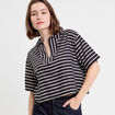 Blouse col V manches courtes noir femme
