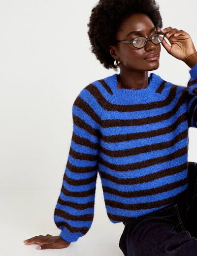 Pull ample col rond manches longues bleu electrique femme