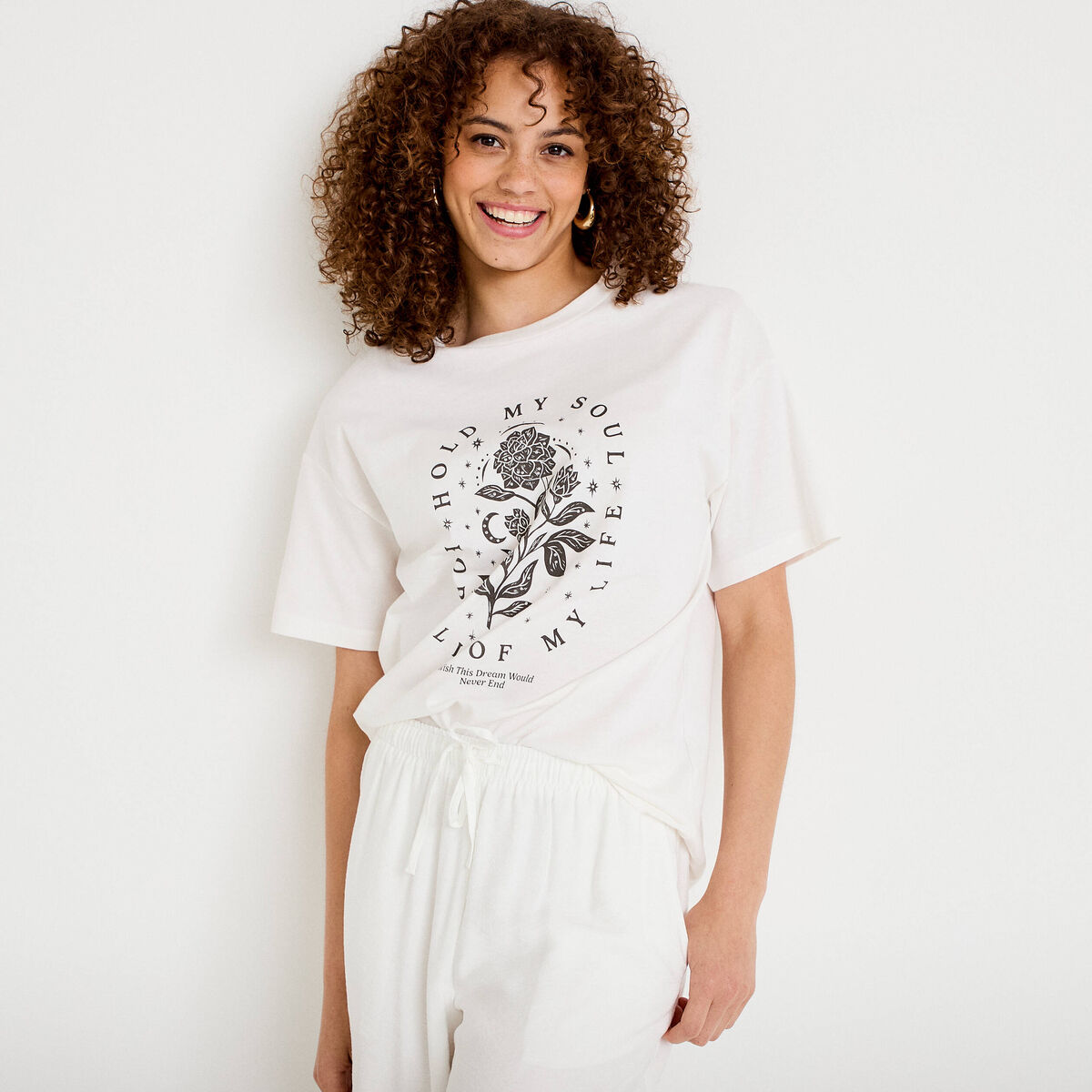 T-shirt oversize manches courtes ecru femme