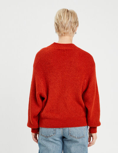 Pull col montant marron cognac femme