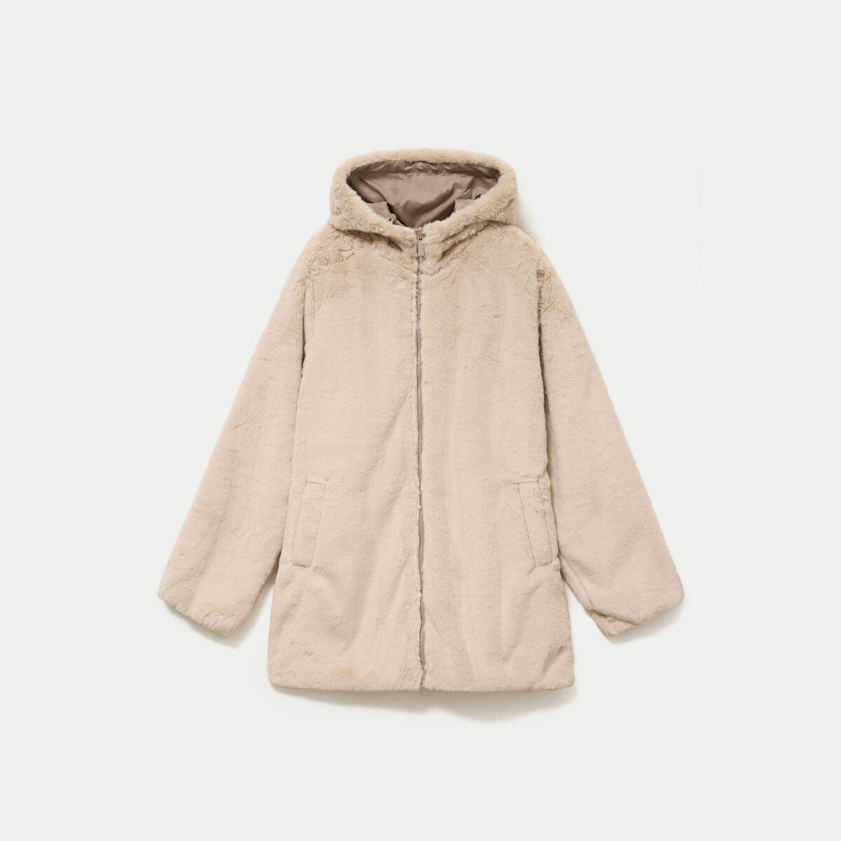 Parka r&eacute;versible 3/4 &agrave; capuche beige femme