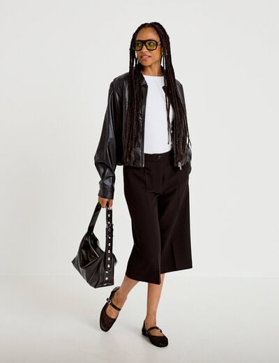 Bermuda coupe large noir femme