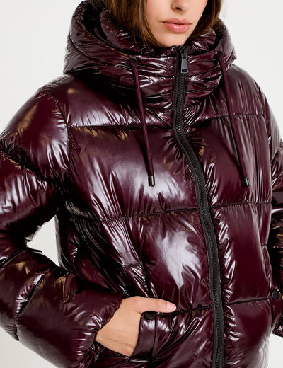 Doudoune bas resserr&eacute; manches longues violet fonc&eacute; femme