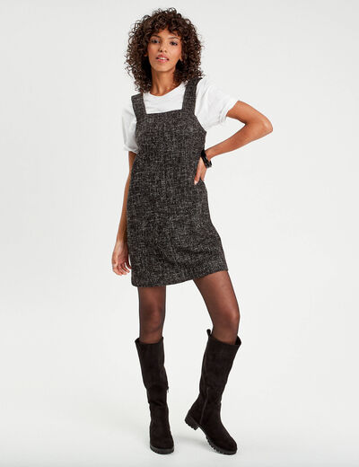Robe chasuble droite tweed noir femme