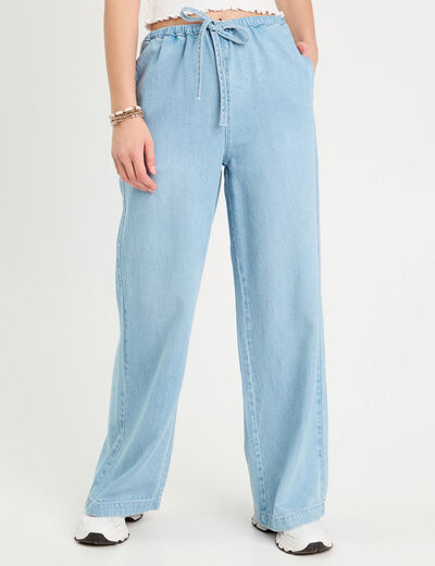 Pantalon large en jean denim bleach femme