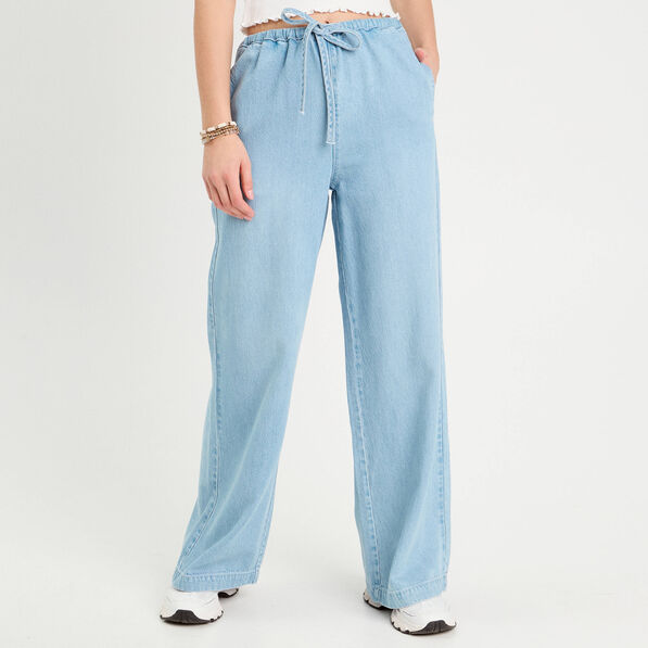 Pantalon large en jean denim bleach femme