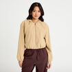 Veste cropped &agrave; capuche manches longues beige femme