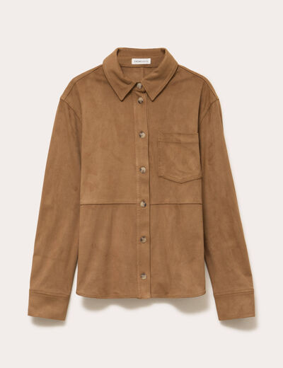 Chemise aspect daim marron clair femme