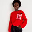 Pull ample col rond manches longues rouge femme