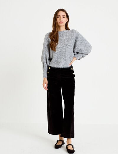 Pantalon taille haute velours noir femme