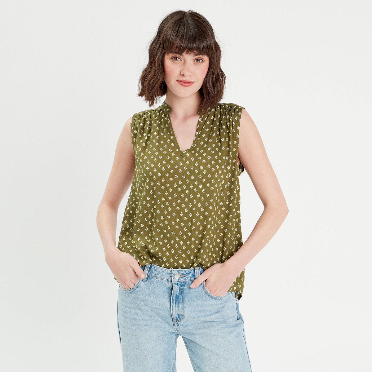 Blouse sans manches vert femme