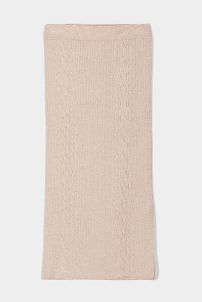 Jupe longue tricot moulante beige femme