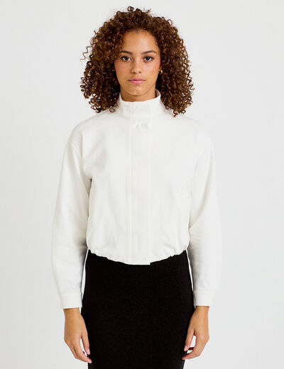 Veste cropped bas resserr&eacute; ecru femme
