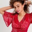 Robe longue évasée col en V rouge femme