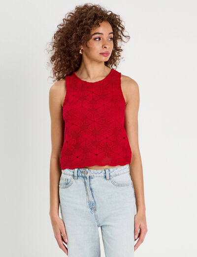 Débardeur dentelle macramé rouge femme
